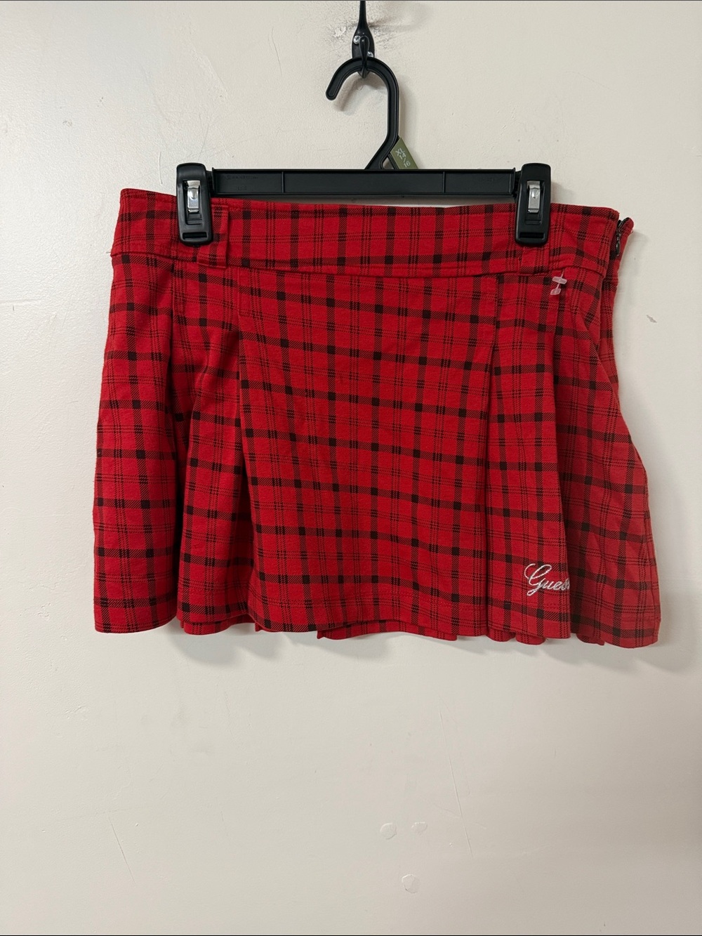 Guess Red and Black Plaid Skater Skirt Y2K